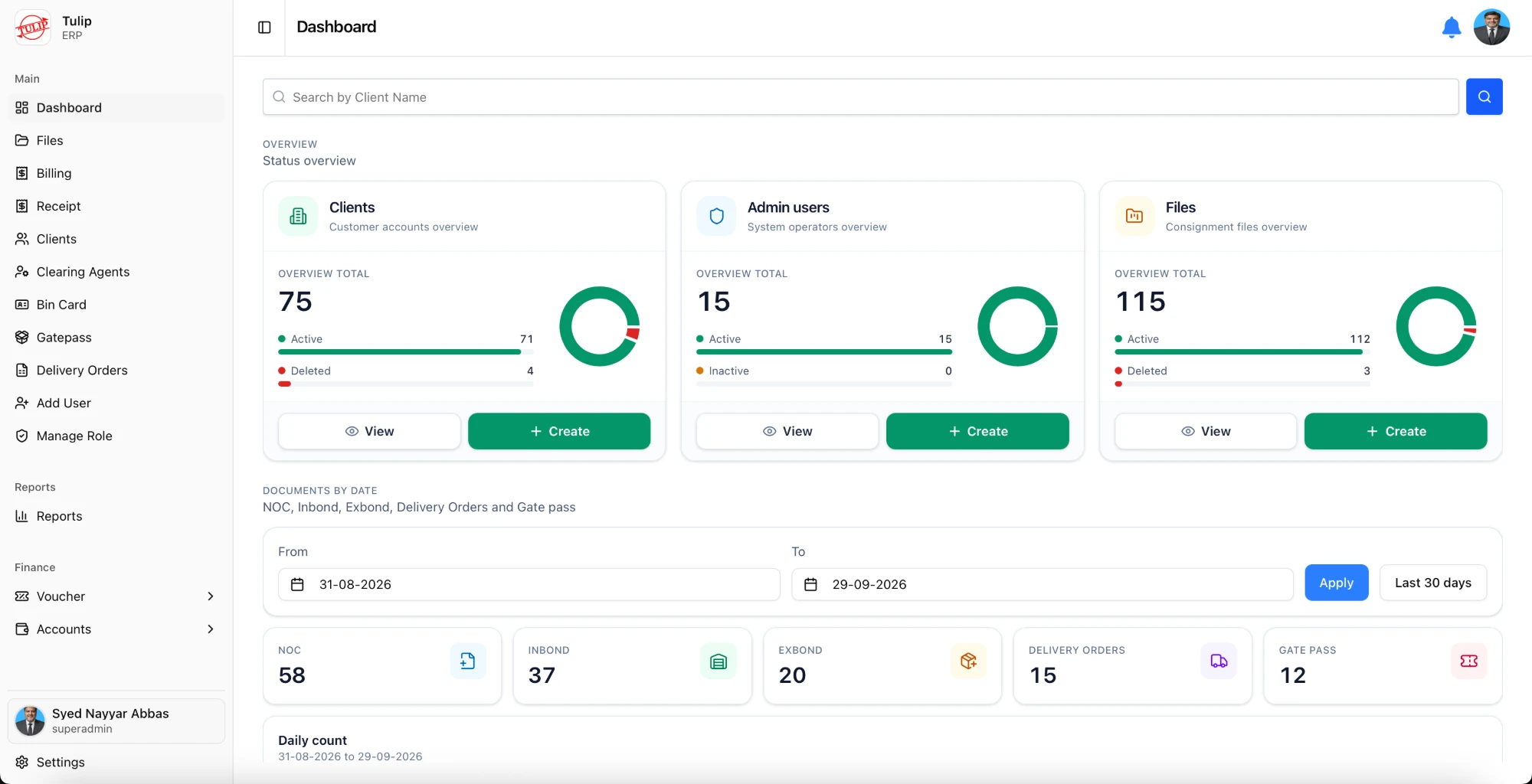 Tulip ERP dashboard